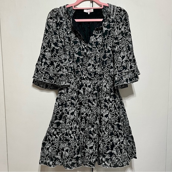 Parker Lindsay Tiered V Neck Dress in Black Aura, Small - Picture 4 of 13